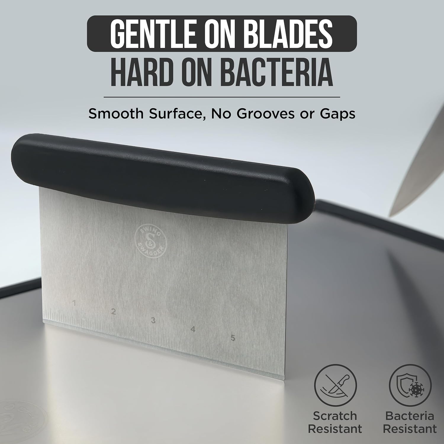 Swing Swagger Titanium Cutting Board for Kitchen with Measuring Scraper – 16” x 11” Double-Sided Metal Cutting Board, Non-Toxic, Food-Grade Titanium & Wheat Straw PP, Steel Grip Handle, Non-Slip Edges - Image 8