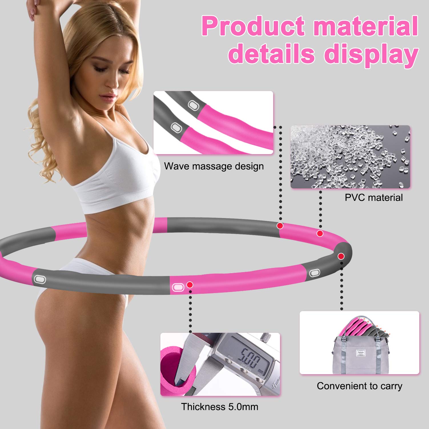 Hula Hoop Reifen Erwachsene zur Abnehmen und Massage, Hoola Hoop für Erwachsene & Kinder EIN 6-8 Teiliger Abnehmbarer Hullahub Reifen Fitness Training/Bauchmuskelkonturen mit Springseil