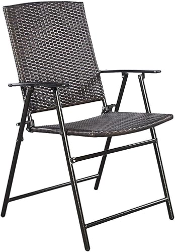 Miniatura 4 de COSTWAY P - Juego de 4 sillas plegables de mimbre portátiles para patio al aire libre, piscina, césped, con marco de acero de ratán duradero, marco