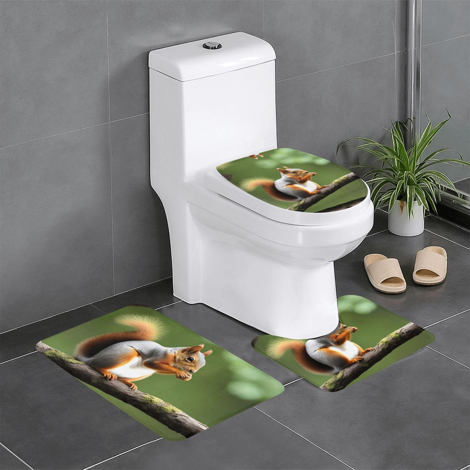 Tapis de salle de bain écureuil antidérapant, le lot de 3 idéal pour le confort de vos pieds