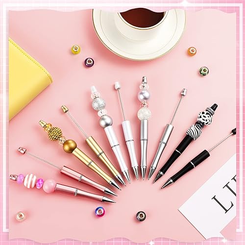 Vista 35 de Crtiin Kit de 100 bolígrafos de plástico con cuentas de 50 cuentas, con 50 recambios para manualidades, regalo de Navidad, estudiantes, oficina