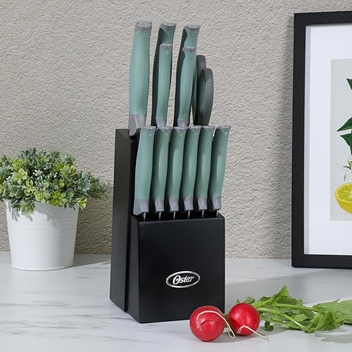 Miniatura 2 de Oster Lindbergh 14 Piece Stainless Steel Kitchen Knife Block Set - Sage Green W/Black Knife Block - Cuchillos Para Cocina Verde salvia,Rojo -,Verde