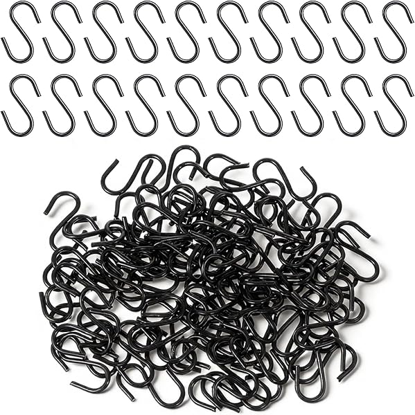 Lot de 100 mini crochets en S de 1,4 cm pour suspendre bijoux, ornements, porte-clés et petits ustensiles de cuisine en acier inoxydable, noir - 1