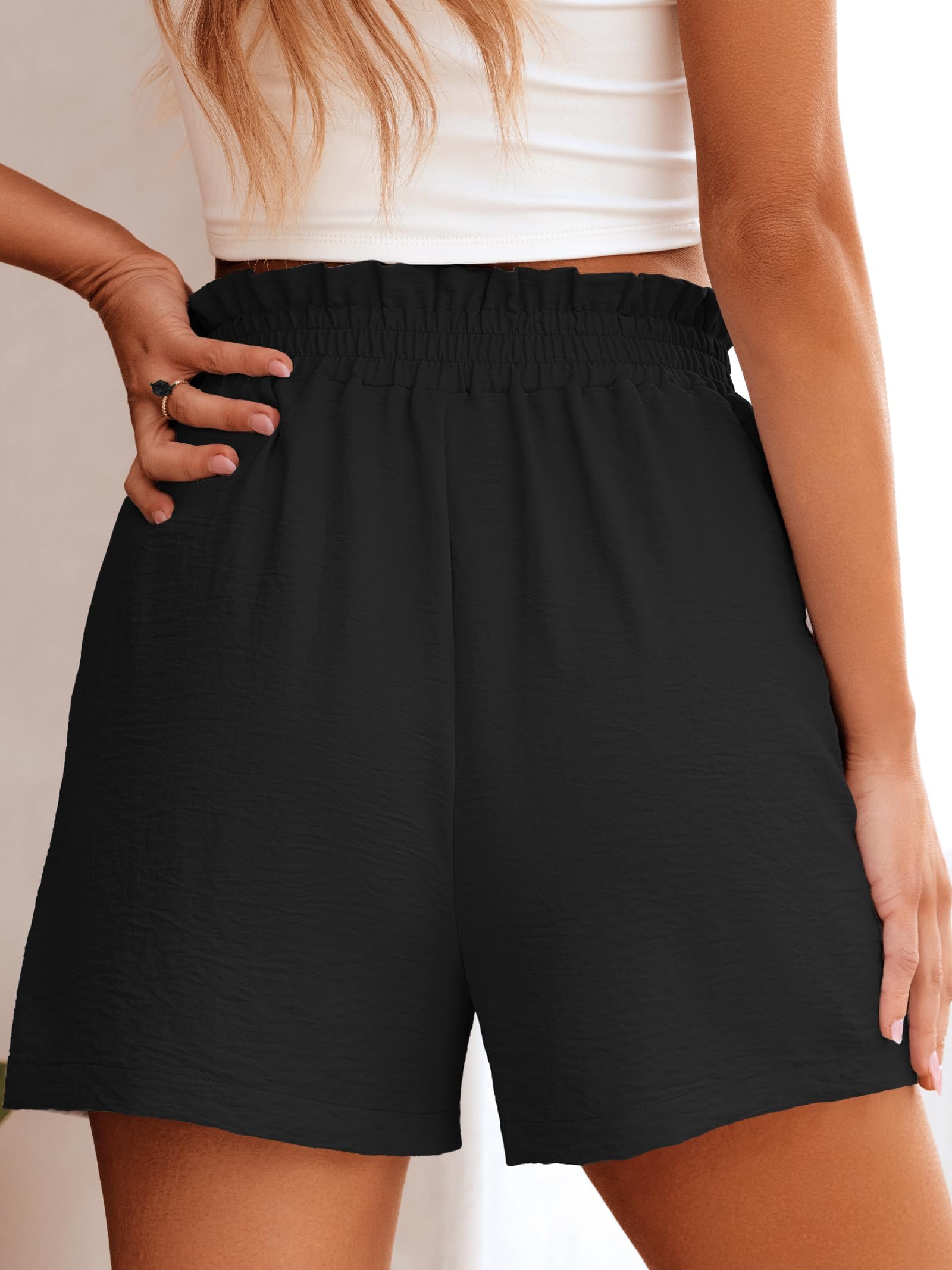 Shorts Damen Sommer Casual Kurze Hose High Waist Sommershorts Leicht Strandshorts Freizeit Shorts mit Taschen