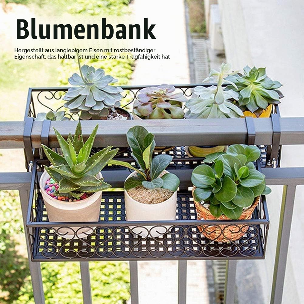 Balkon-Blumentopfständer, Schwarzes Balkon-Hängegeländer, Pflanzkorb, Blumentopfhalter, Pflanzeneisen, Zaun, Topfständer, Montiert, Rechteckige Pflanzenkörbe, Regaldekoration