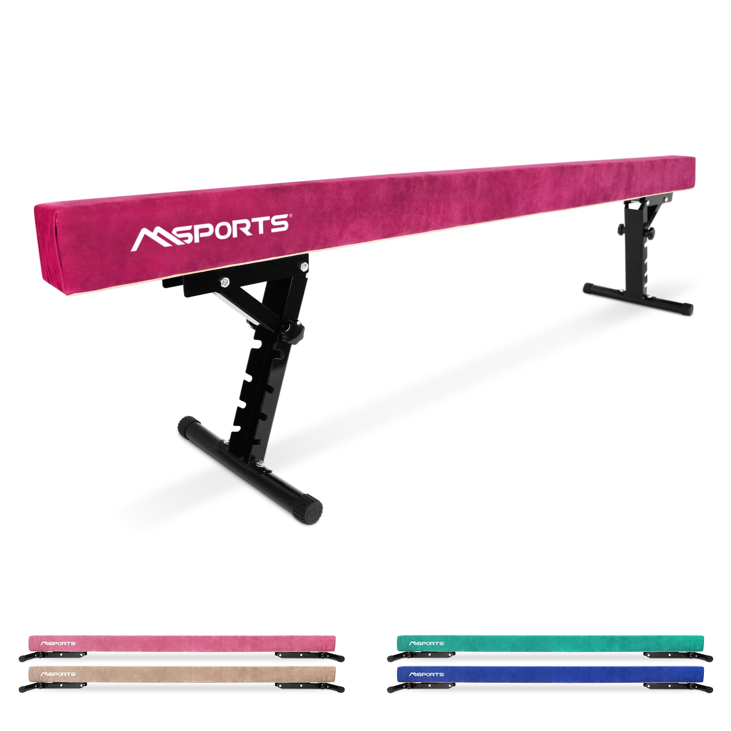 MSPORTS Poutre d'équilibre de qualité supérieure réglable en hauteur - 245 cm - Pour enfants et adultes - 5 niveaux de hauteur (18 à 56 cm) - Pour la maison ou le club - 5 couleurs