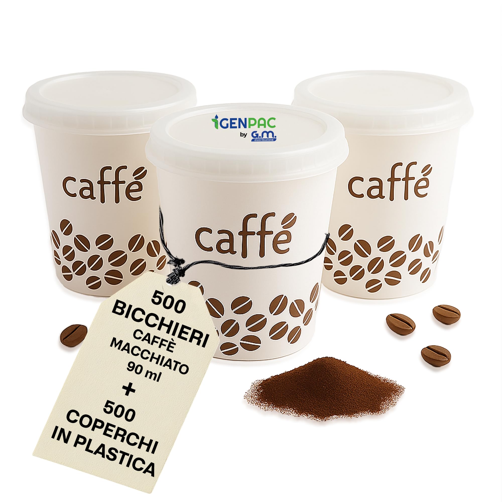 GM - 500 Bicchieri Caffè 90 ml con Coperchio PS Piano Senza Foro – Bicchieri Monouso Resistenti, Usa e Getta, Ideali per Espresso, Crema Caffè, Bar, Caffetterie, Uffici e Asporto Bevande Calde