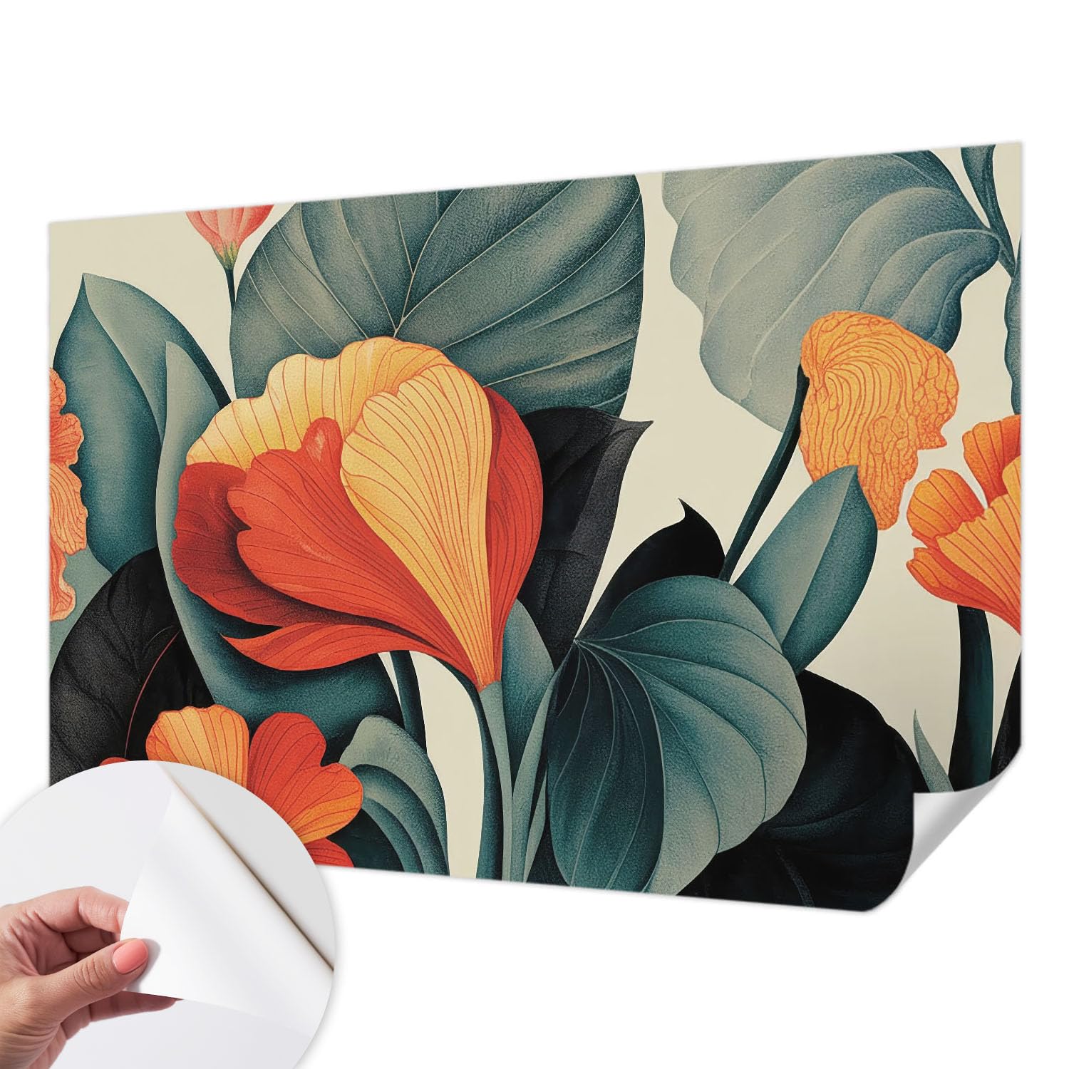 Papel pintado autoadhesivo lavable y práctico con ilustraciones florales