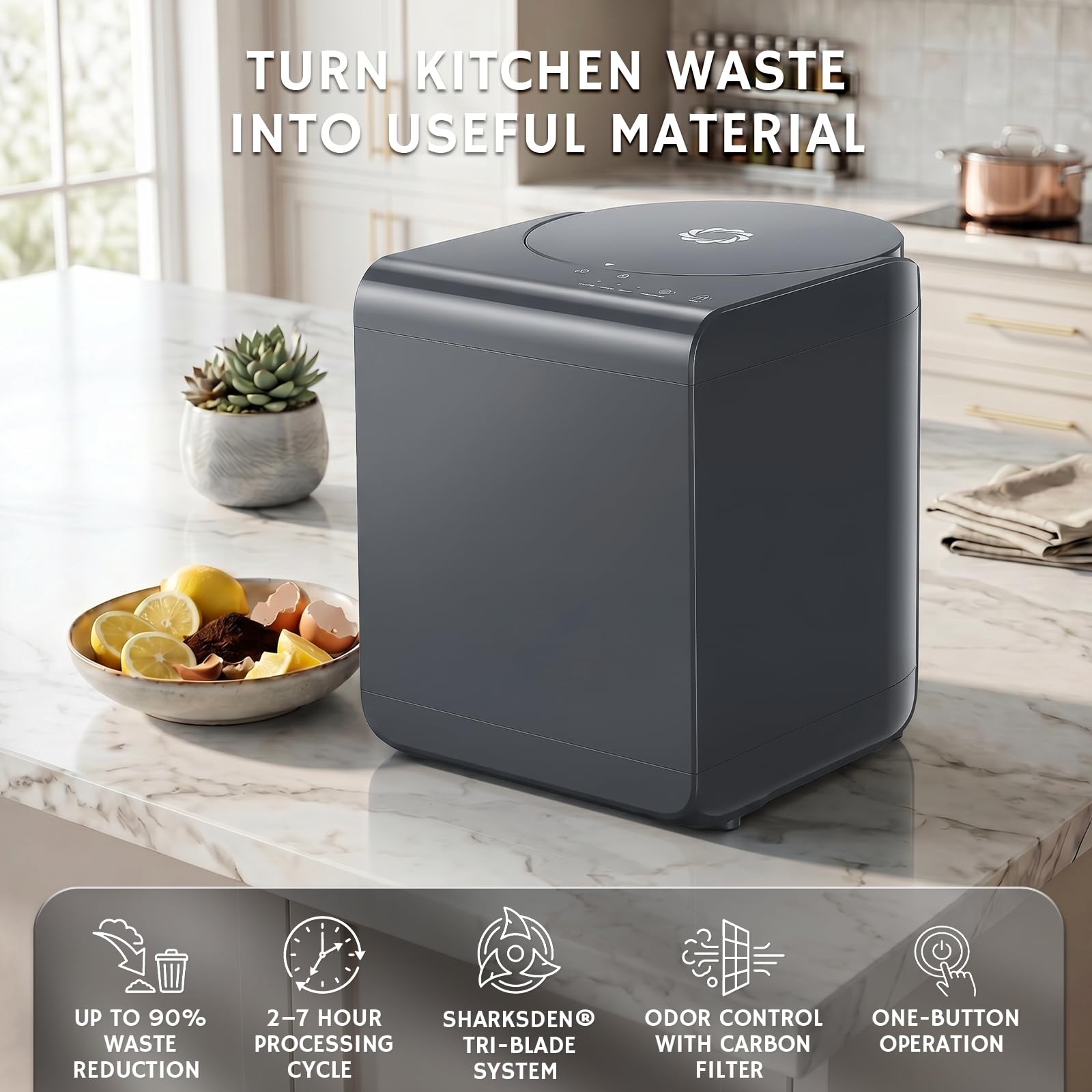 Revive Food-to-Soil System, compostador eléctrico de Cocina sin Olor, operación Inteligente con 1 Clic, Potente Hoja Sharksden Trinity para Reciclar los residuos de Alimentos en la nutrición de la | Revive Food-to-Soil System, operación inteligente con 1