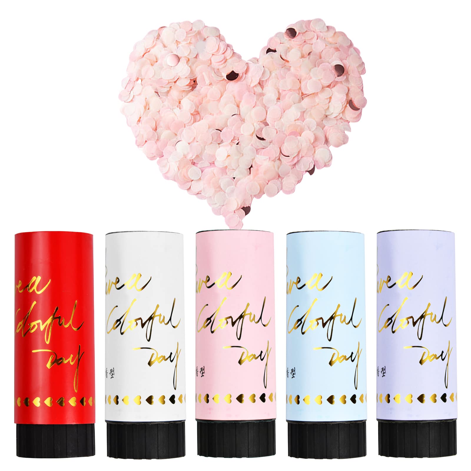 5 Pcs Confeti de Colores Portátiles Cañones de Confeti Bodas Lanzador Confeti Cumpleaños Cañón Confeti Biodegradable para Fiestas de Cumpleaño, Baby Shower, Navidad (Multicolor)