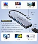 USB à HDMI Adaptateur en alliage d'aluminium 4-in-1 USB 3.0Hub. avec 1080p pour PC Ordinateur portable, Puissance de type c (uniquement pour adaptateur), 3 Extra USB Ports, hdmi uniquement pour Windows 8/10/11. (USB 3.0)