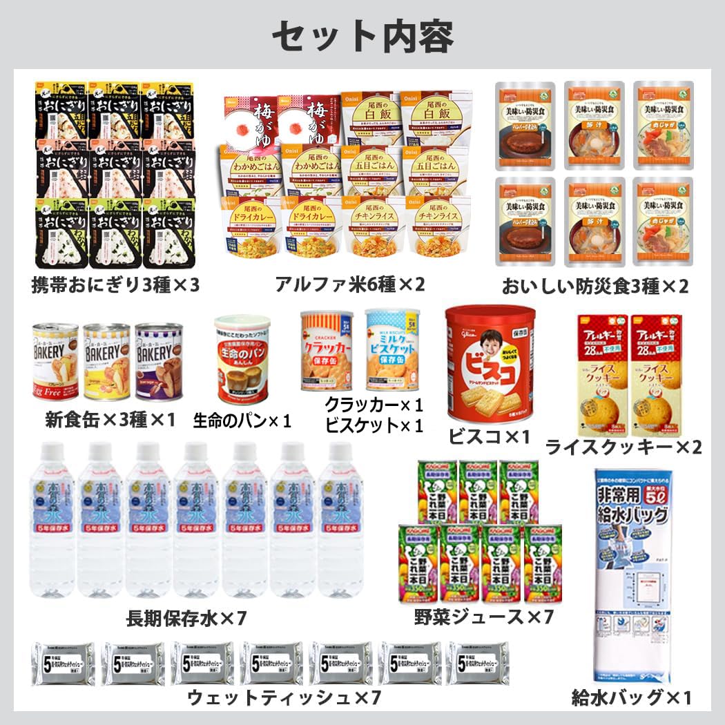 Amazon.co.jp: 防災 ごはん おにぎり パン お菓子 ジューズ 給水バッグ