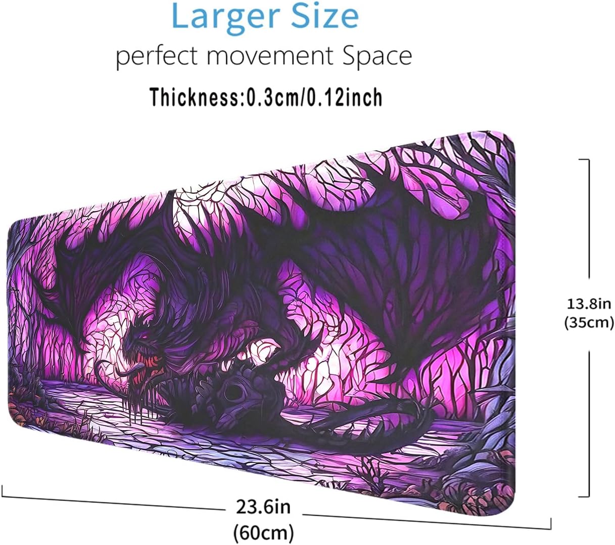 Playmat for MTG- Stitched Edges TCG Playmat- 24x14 inches Non-Slip Dragon MTG Playmat Smooth Surface Rubber Base Board Game Mousepad for Trading Card Game Playing Includes Storage Bags
