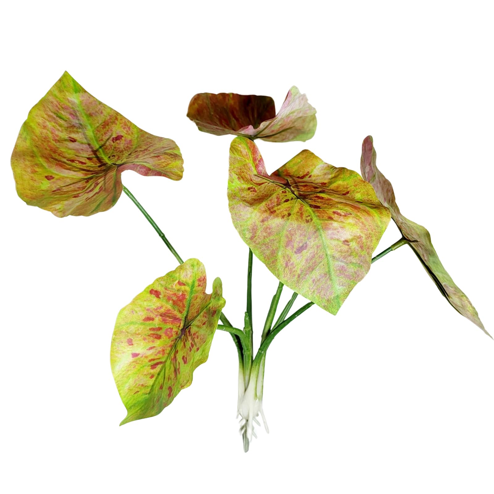 WY8 6 Heads Colourful Taro Leaves Bouquet 35cm - Artificial Palm Green Plant with Root Leaves, Plastic Fake Plant for Home, Garden, Wedding Decorations, Table Arrangements (Autumn Colours)