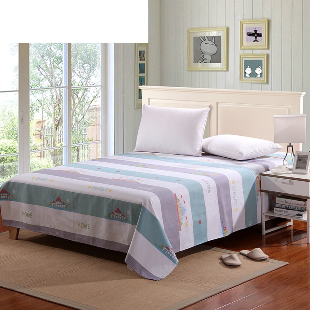 Drap plat en pur coton double imprimé feuilles vertes 240x250cm