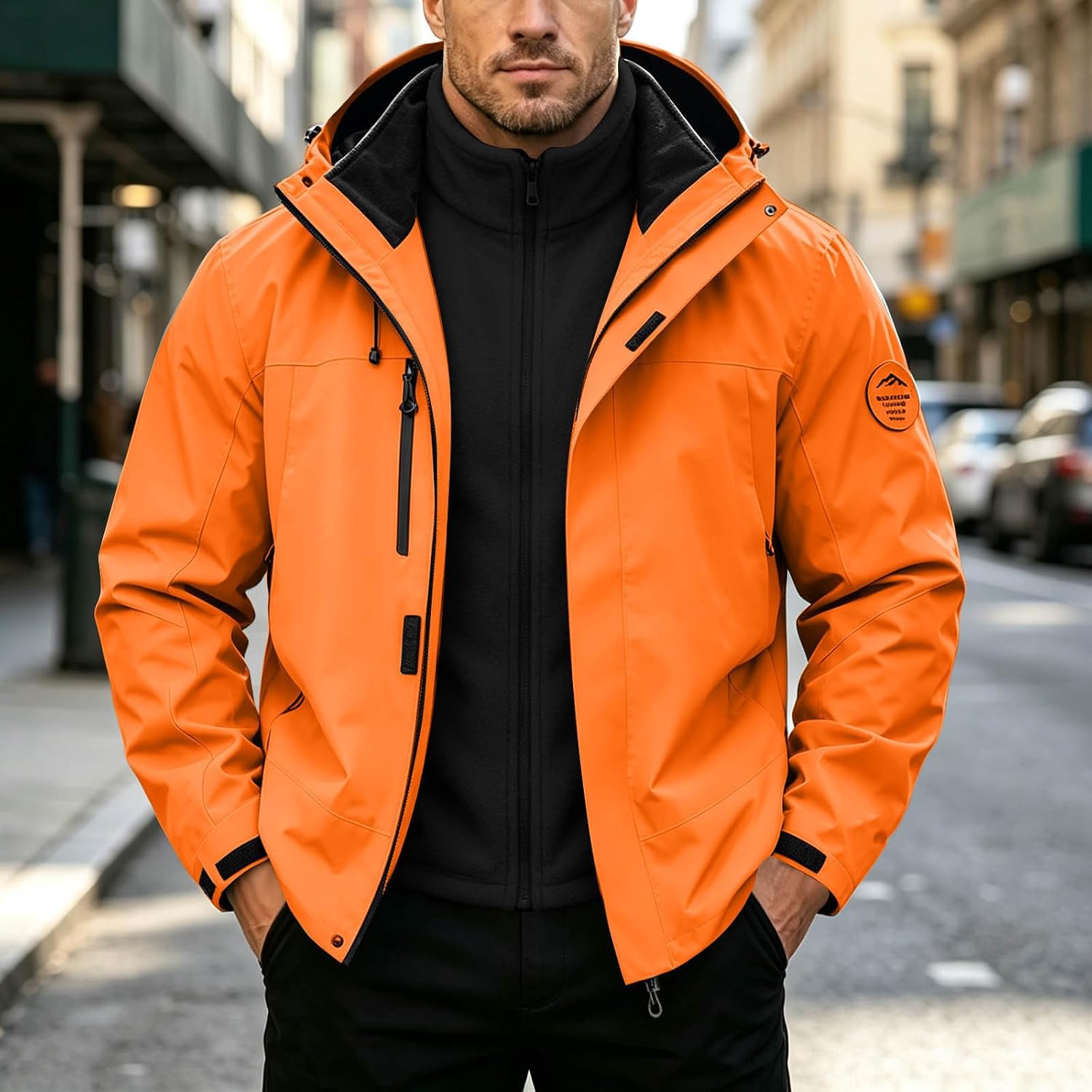 Men's Color Block Waterproof Hooded Jacket Outdoor Windbreaker