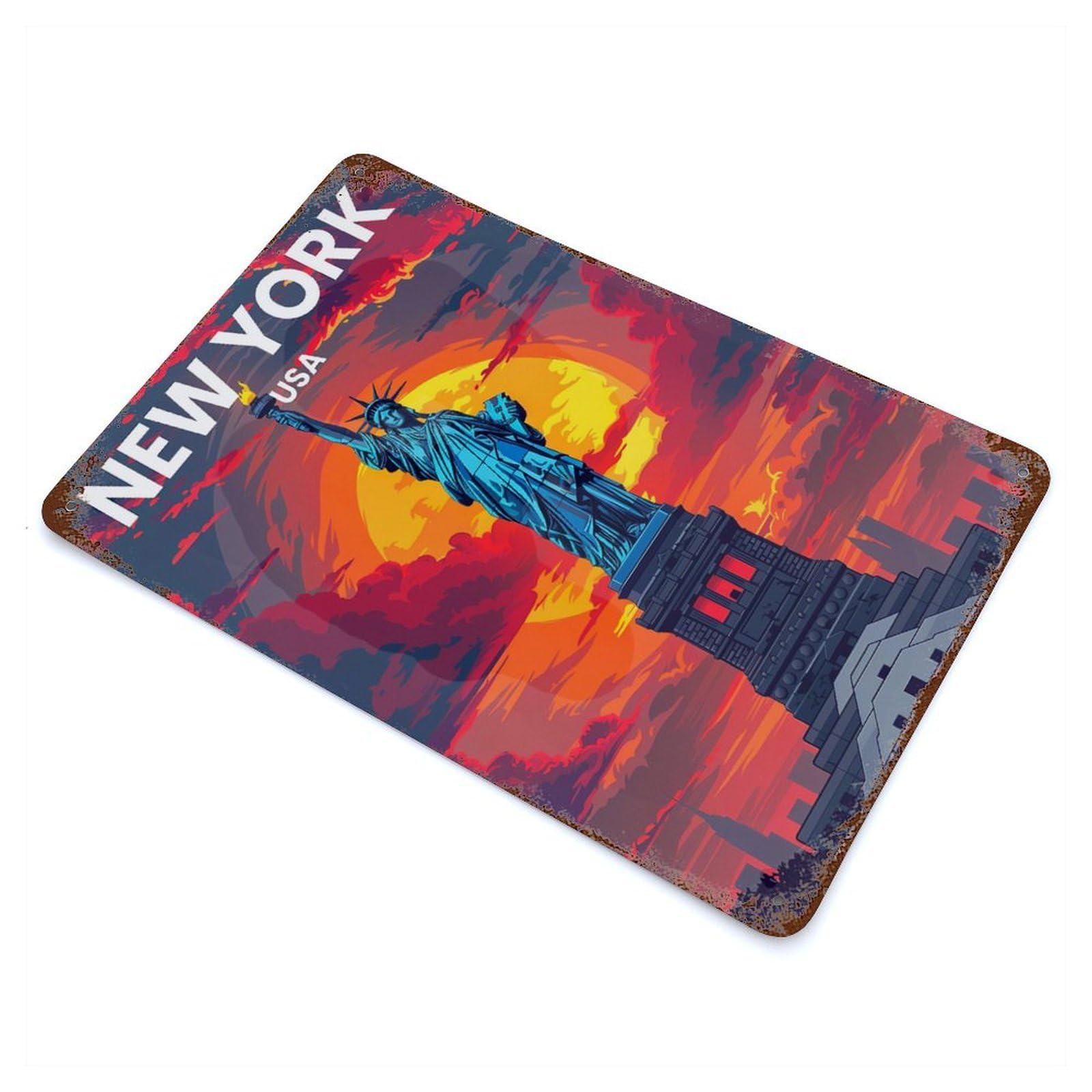 Vintage Metal Tin Sign with New York Design 11.8"x7.9", for Garage, Bar And Workshop Decor, Novelty Wall Decor