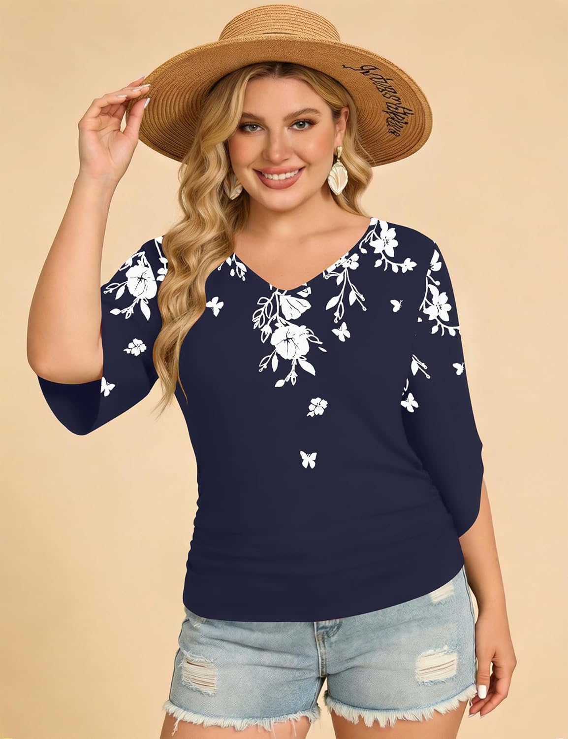 Micoson Womens 3/4 Sleeve Tops and Blouses Dressy Casual Summer Tops V Neck Work Clothes - Image 5