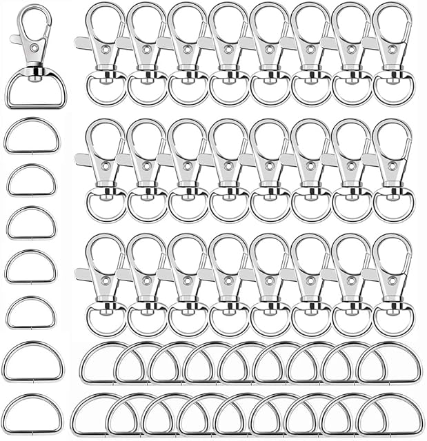 Coyanyu Lobster Swivel Clasps, 50 Pieces Clasps Snap Hooks and Metal D Ring Detachable Keychains for Lanyard Bag Buckle Straps Belt Backpack Sewing DIY Accessories, Silver, GKDQ-25