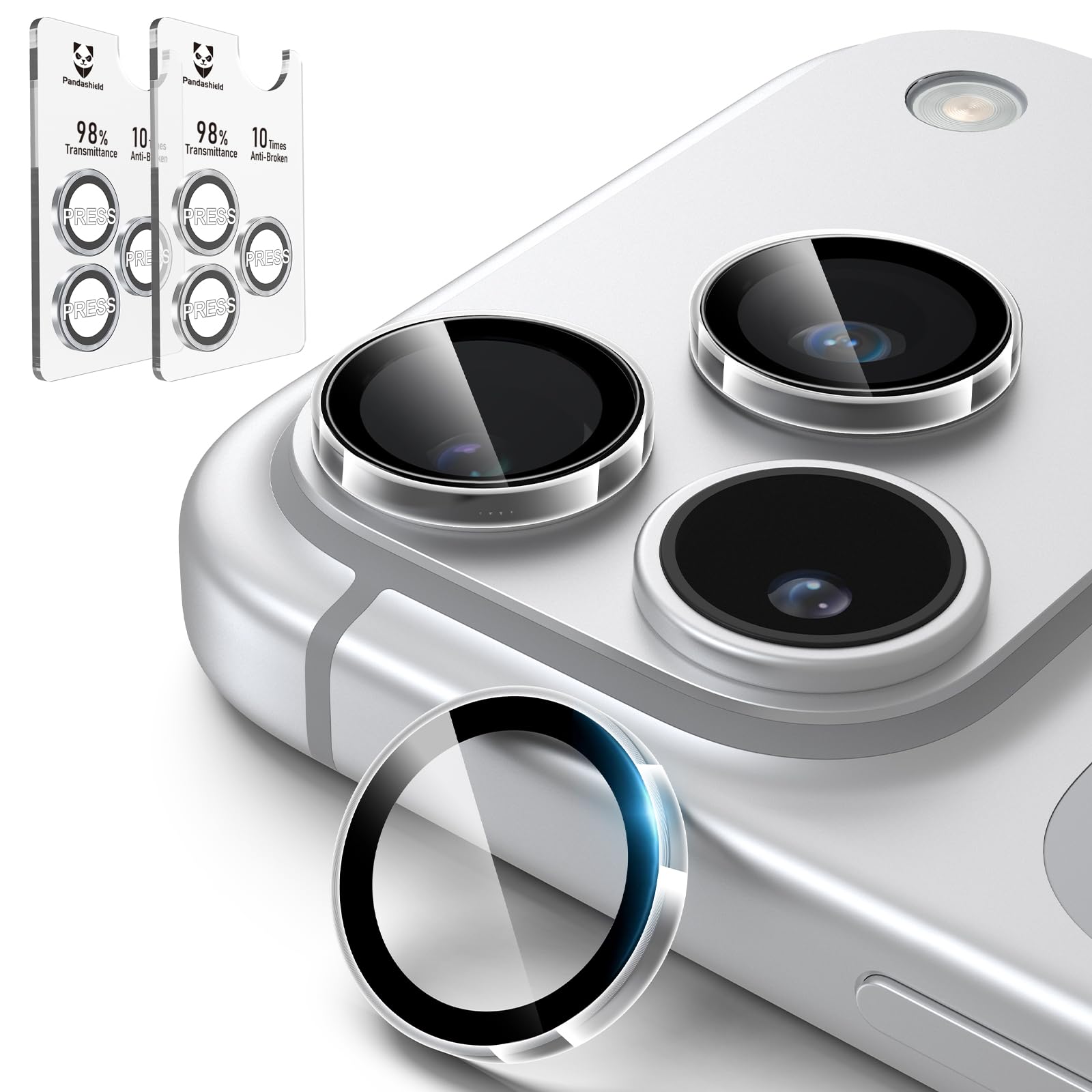 PandaShield 2-Pack Anti-Reflection Camera Lens Protector for iPhone 17/16/15 Pro & Pro Max, Easy Installation,Anti-Scratch,9H Hardness,98% Ultra