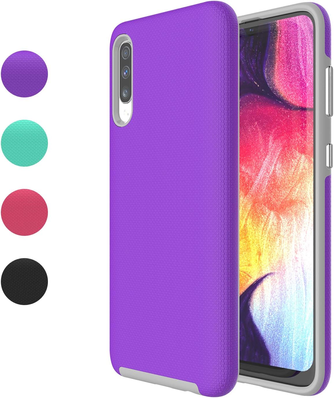 Ownest Compatible Samsung Galaxy A50 Case Non-Slip Anti-Fall Dual Layer 2 in 1 Hard PC TPU with Protection Lightweight for Samsung Galaxy A50(6.4 Inch)-(Purple)