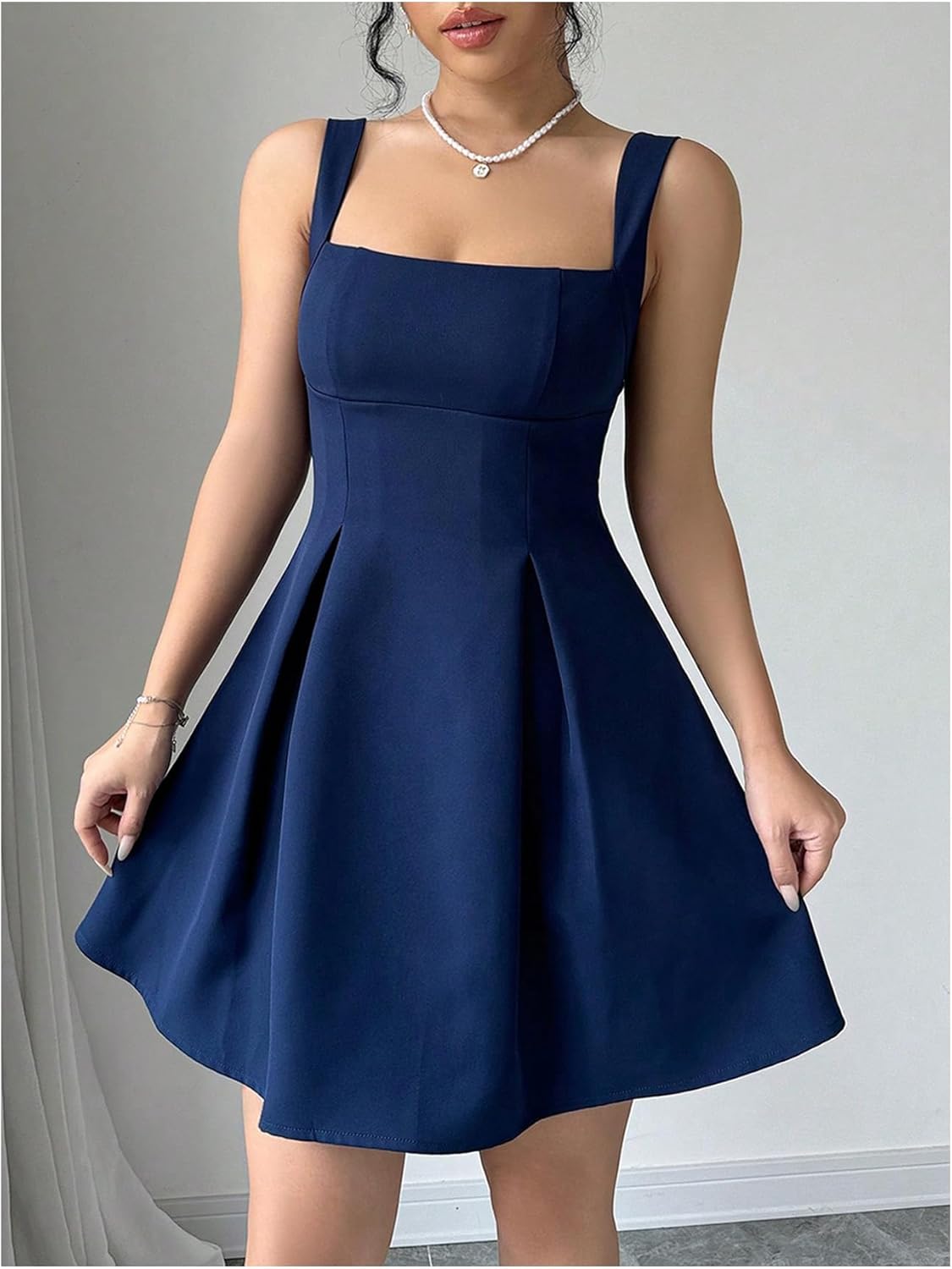 SOLY HUX Women's Summer Dresses Square Neck Sleeveless A Line Mini Dress Party Cocktail Short Dress - Image 3