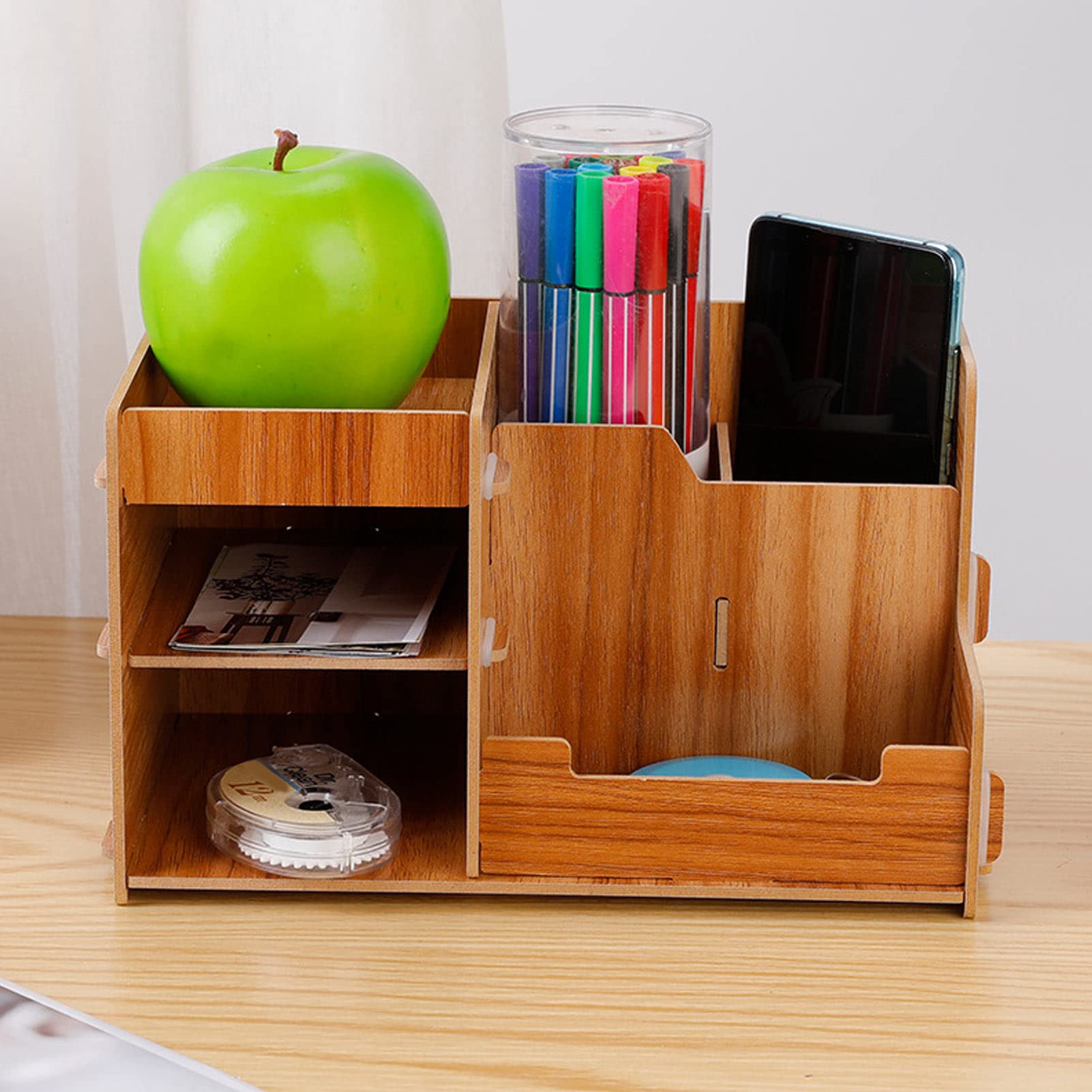 Étagère De Bureau En Bois Massif 2 Niveaux - Petite Bibliothèque Rangement Pour Plan De Travail