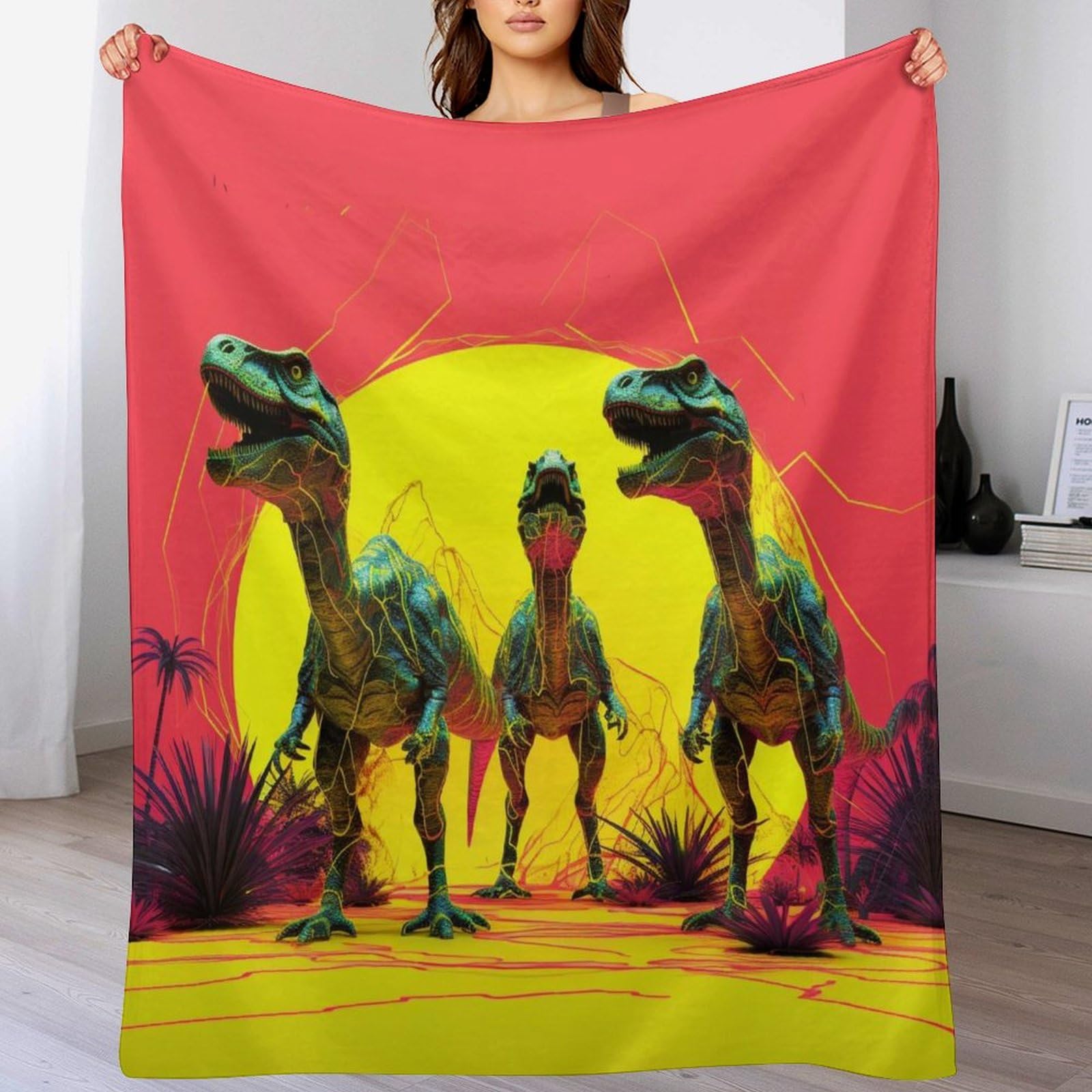 Manta de franela de dinosaurios para cama y sofá de 180x200 cm