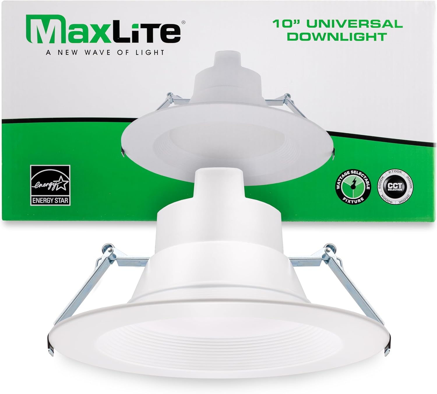 Maxlite RCF10T28WCSTA Universal Downlight 10 Inch LED Recessed Light - White, Canless, 2700K, 3000K, 3500K, 4000K, 5000K CCT Selectable, 120-277V, Dimmable to 10 Percent, TAA Compatible Can Lights