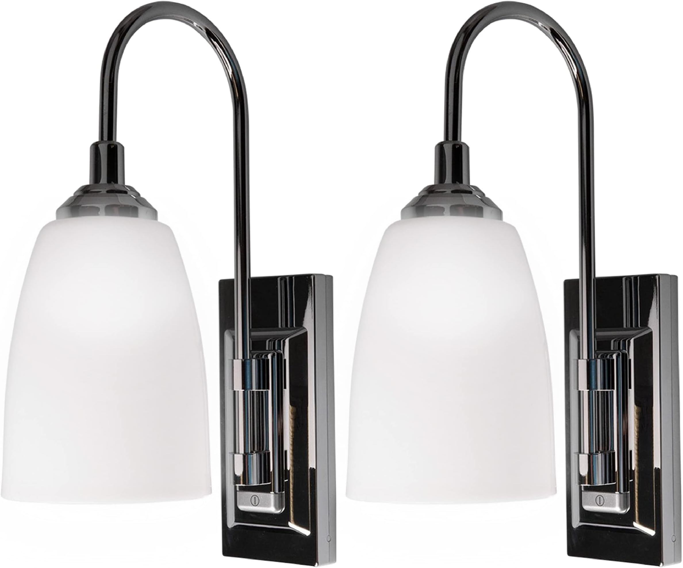 Westek Battery Operated Wall Sconce, 2 Pack – 70 Lumens, Plastic with Chrome Finish – Easy Wireless Installation Battery Wall Sconce – 2 Settings, Full or Dim – LPL780C