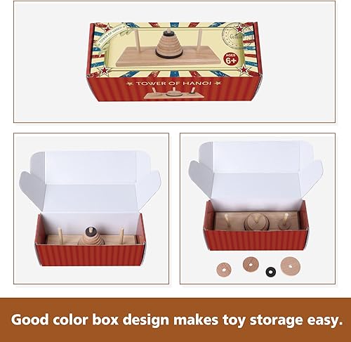 Miniatura 5 de Gothink Torre de madera de nueve pisos de Hanoi Lógica Puzzle Brain Teaser juguete intelectual para niños y adultos