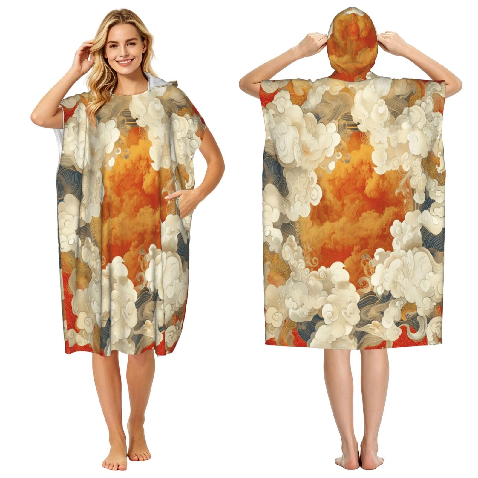 DTHKJNLSF Auspicious Clouds Adult Hooded Beach Poncho Towel