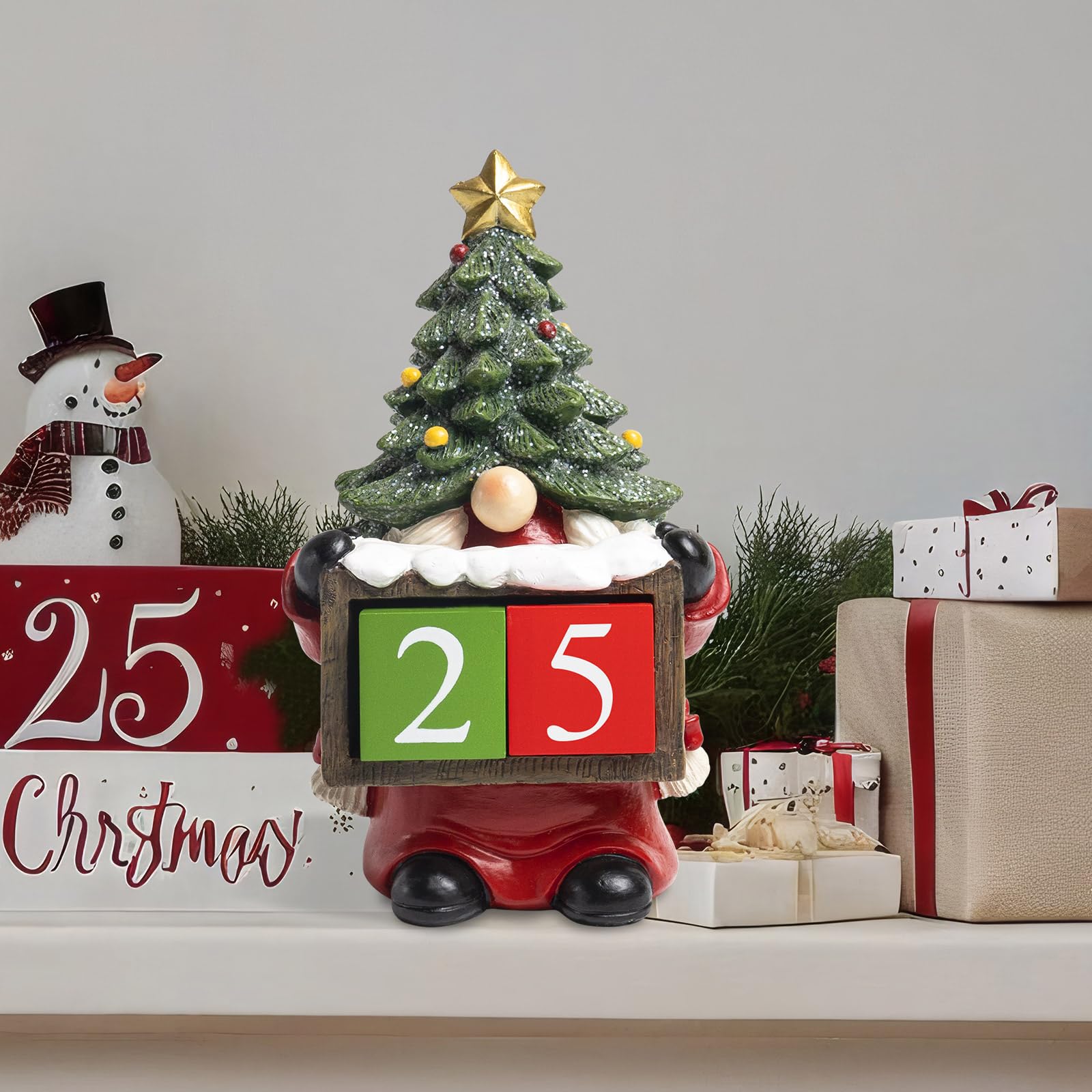 Bechivie Days Till Christmas Countdown Decor, 7.8inchs Resin Christmas Tree Gnome Advent Calendar Blocks 2024, Indoor Holiday Santa Figurine Shelf Table Mantel Desk Decorations For Home