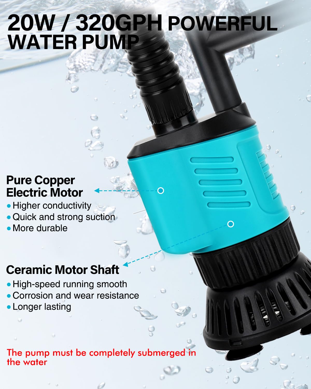 fishkeeper Electric Aquarium Gravel Cleaner, 20W/320GPH Powerful Automatic Fish Tank Cleaning Tools, 6-in-1 Multifunction Aquarium Vacuum for Water Changer Sand Cleaner Water Filter and Circulation