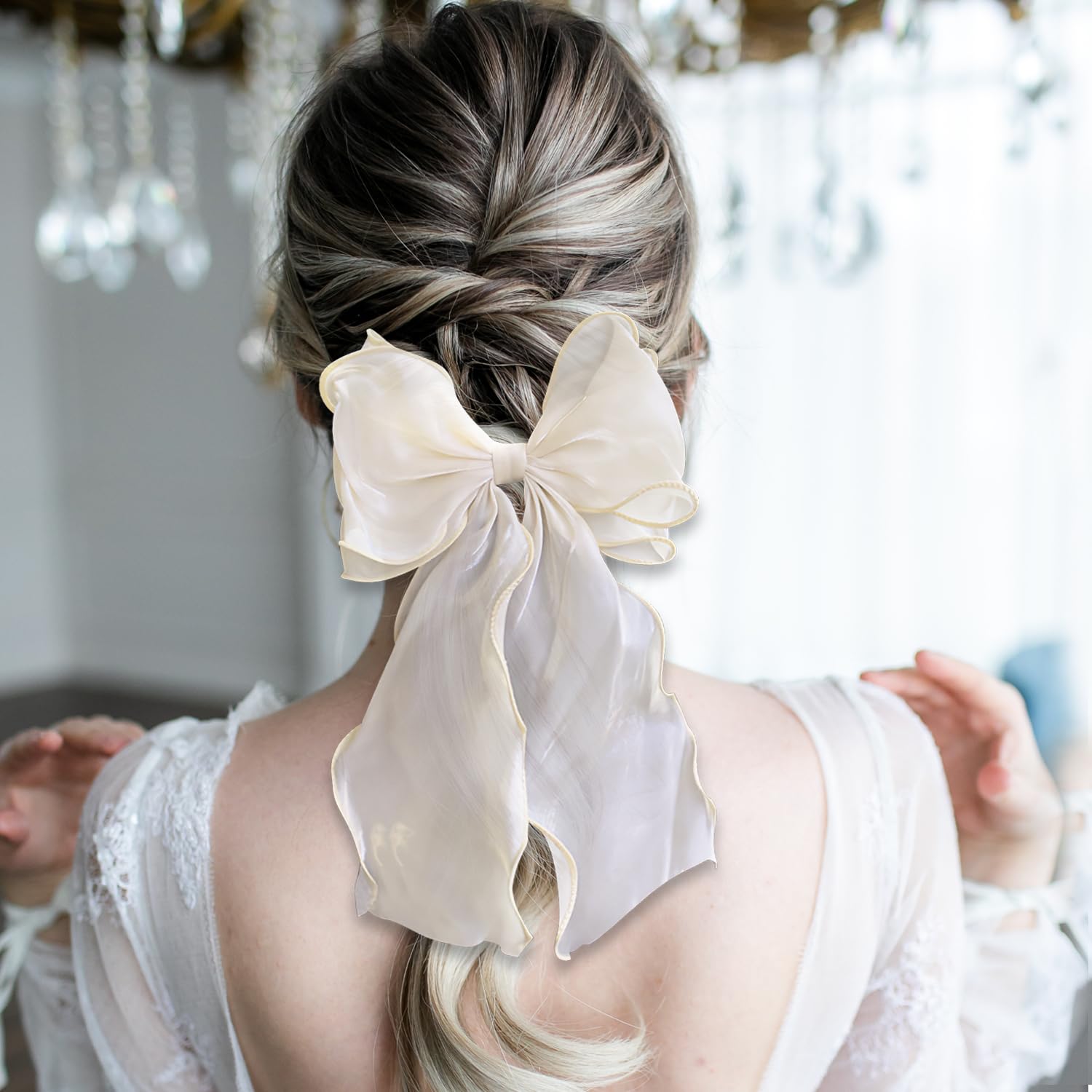 Hair Bow for Women Princess Hair Barrette Clips for Women Girls(apricot), Mermaid hairpin*1 apricot - Image 4