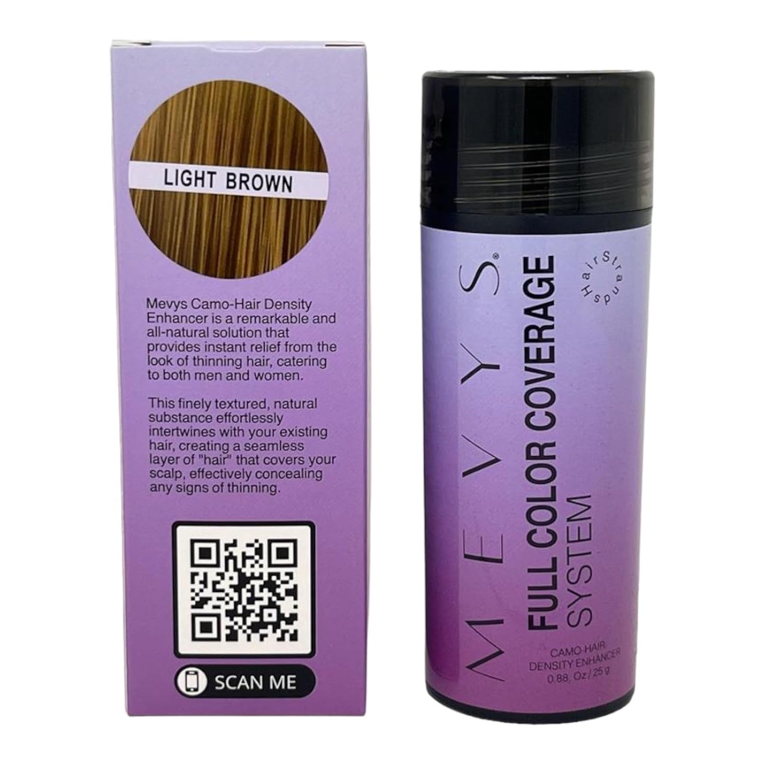 MEVYS Professional Fiber Camo-Hair Density Enhancer 0.88 Oz / 25 g. (Medium Brown), Hair Fibers for Thinning Hair for Women, Hair Fibers for bald spots, Hair Fibers Powder for Thinning Hair Men
