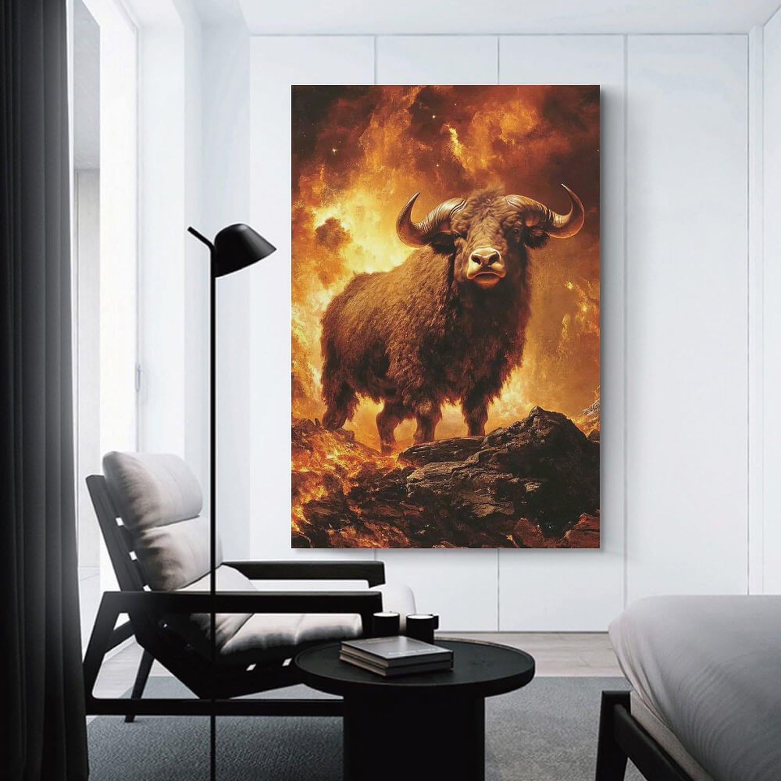 Junmoney Unframe-Style-15 Fiery Bull Hanging Wall Art, 24X36inch(60X90cm), For Bedroom Decor, Cosy Corners Or Studios, An Easy Wall Refresh For Bedrooms