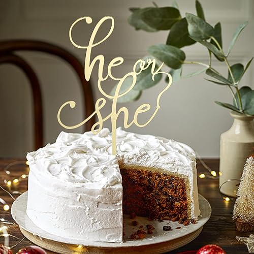 Miniatura 4 de Él o ella - Decoración para tarta, decoración de acrílico dorado con espejo, baby shower, decoración de fiesta de revelación de género, decoraciones