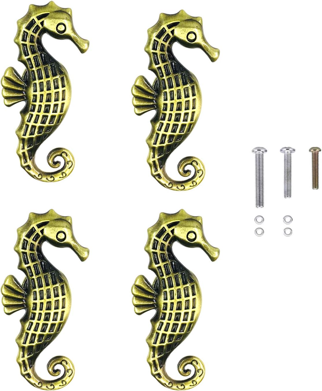HozYi Set of 4 Seahorse Drawer knobs Cabinet Pulls in Brass Toned Metal Nautical Dresser Knobs Home Beach Coastal Decor (Bronze)
