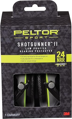 Peltor Sport Shotgunner II Protector auditivo de bajo perfil, negro/gris, NRR 24 dB, orejeras para caza, uso de rifle y escopeta