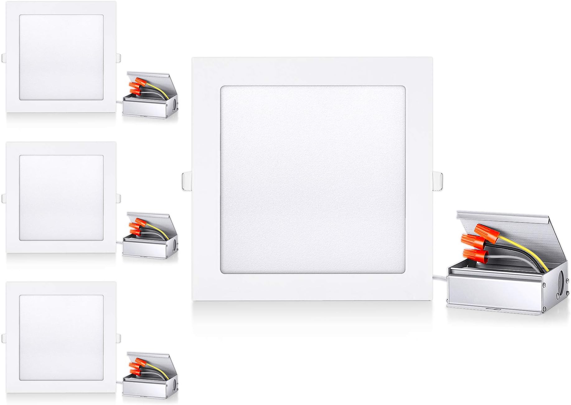 Gianor 8 inch 18W Ultra-Thin LED Square Recessed Ceiling Light with Junction Box, 6000K Daylight, 150W Equivalent, No-Dimmable Panel Light, Pack of 4