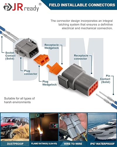 Vista 26 de JRready Deutsch - Juego de conectores DTM de 2 4 pines, ST6330-204, impermeables, con contactos sólidos de tamaño 20