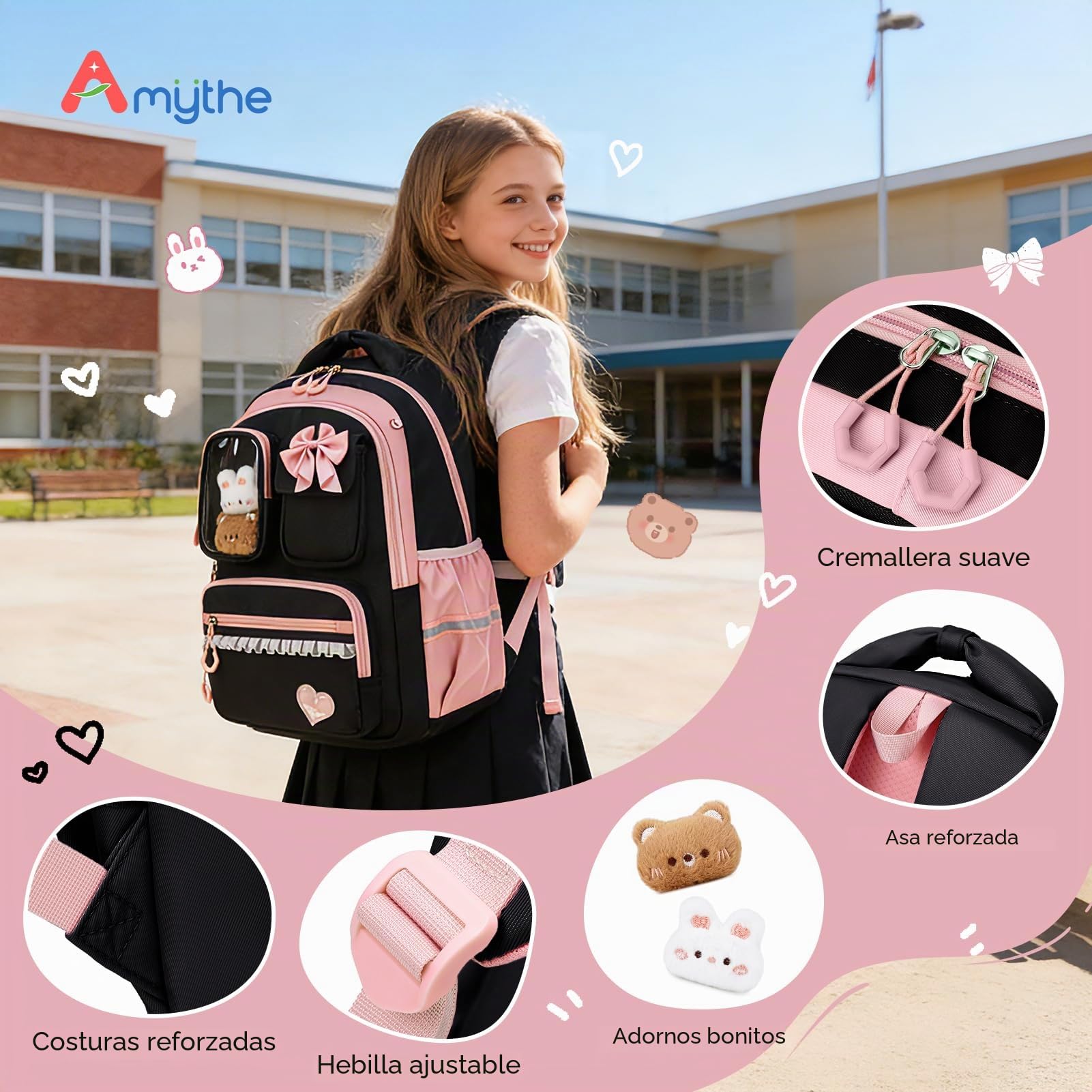 Amythe Mochila Escolar Niña, Mochilas Escolares Primaria Transpirable