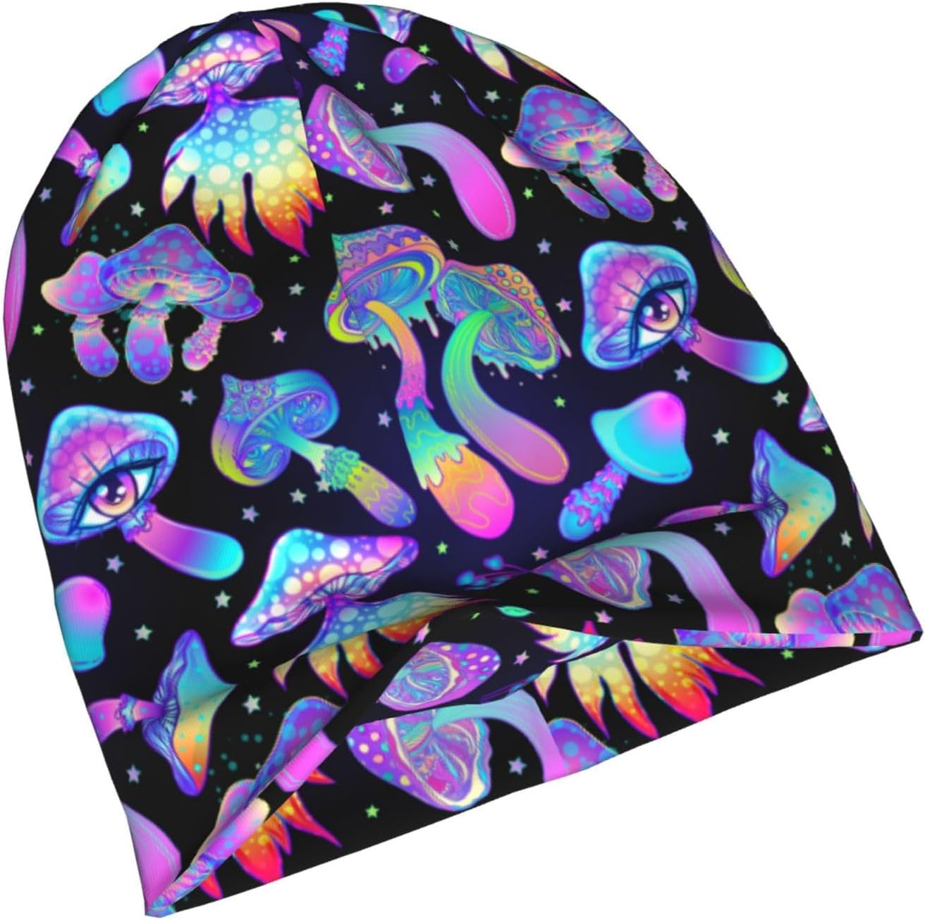 Hippie Mushroom Beanie Hat Slouchy Cap Warm Cancer Headwear Stretch Knitted Hats For Women Men - Image 2