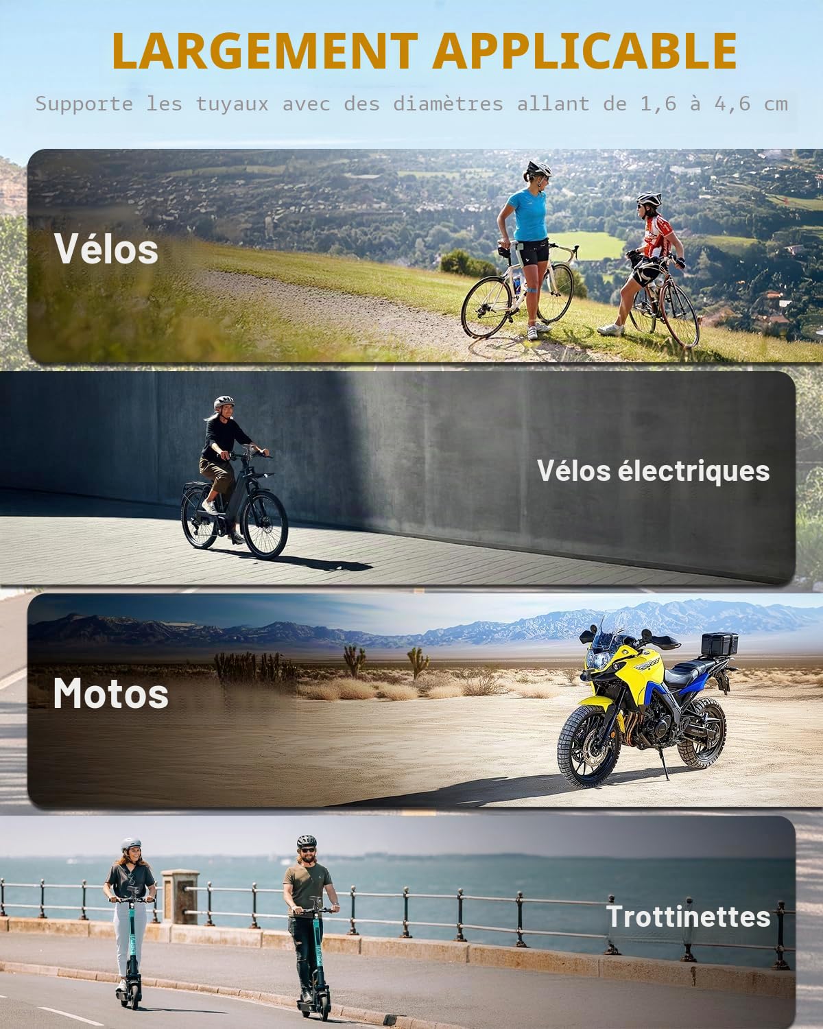 1080P HD Caméra Moto Embarquée Caméra Velo Guidon Camera Velo Route WiFi avec Support d'angle Réglable Grand Angle 140° avec Lumiére Carte 64GB et 2600mAh Batterie Rechargeable
