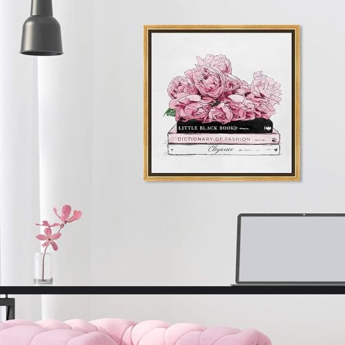 Miniatura 4 de The Oliver Gal Artist Co. Lienzo enmarcado para pared, diseño de rosas y libros de elegancia, decoración del hogar, 16 x 16 pulgadas, rosa, blanco