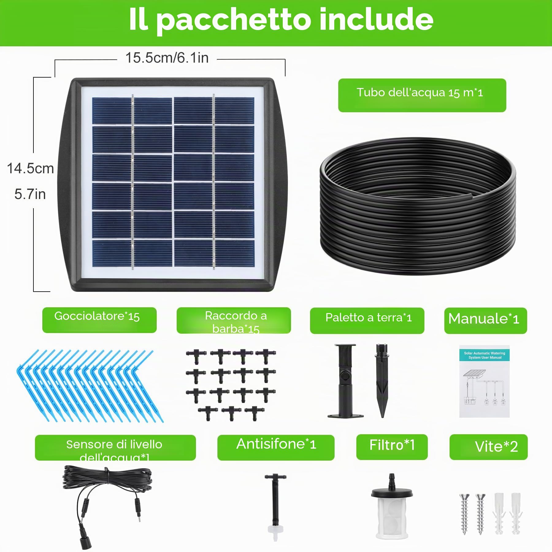 Forever Speed Sistema di irrigazione solare automatico con sensore d'acqua, attrezzatura per l'auto-irrigazione con timer, tubo da 15 m per piante da giardino e balcone