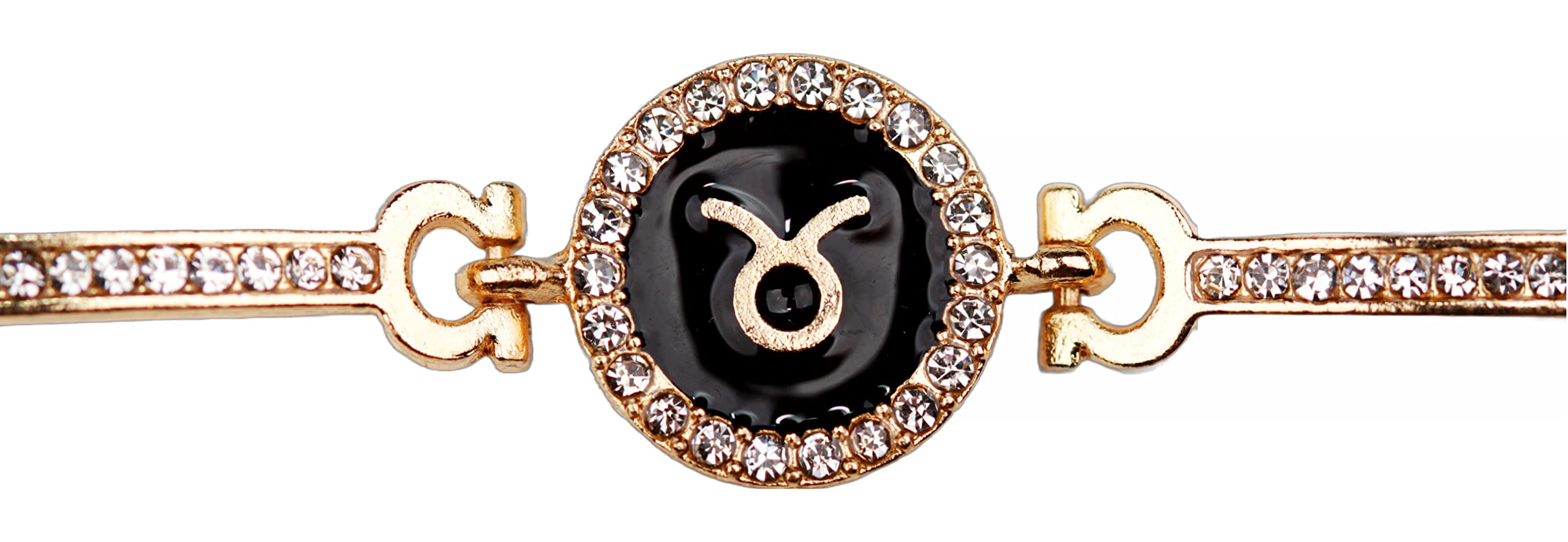 Adjustable Gold plated zodiac sign horoscope charm bangle bracelet studded with rhinestone