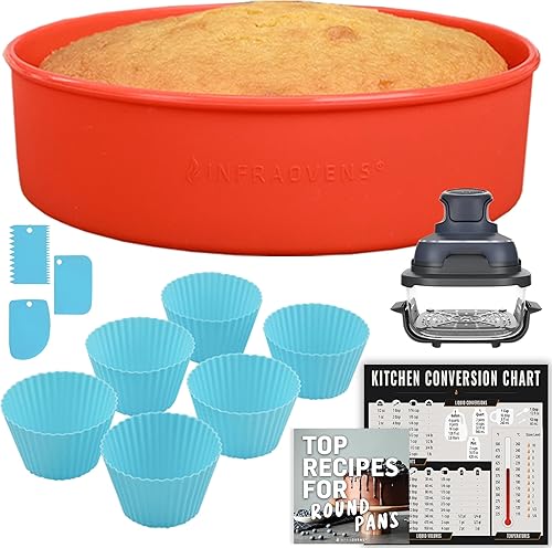 Miniatura 11 de INFRAOVENS Moldes redondos de silicona para pasteles y cupcakes – Moldes antiadherentes para hornear con tabla de conversión de cocina y folleto de