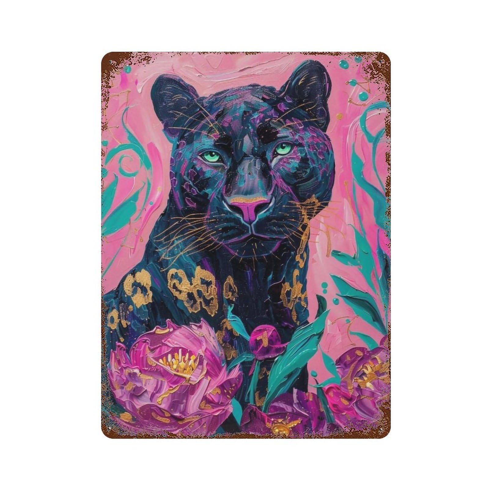 YHGERTKU Black Panther with Peonies 02 Wall Retro Iron Vintage Art Metal Tin Sign Poster Modern Decor for Living Rooms40x30cm